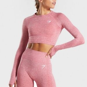 GYMSHARK Vital Seamless Pink Marl Crop Top | S